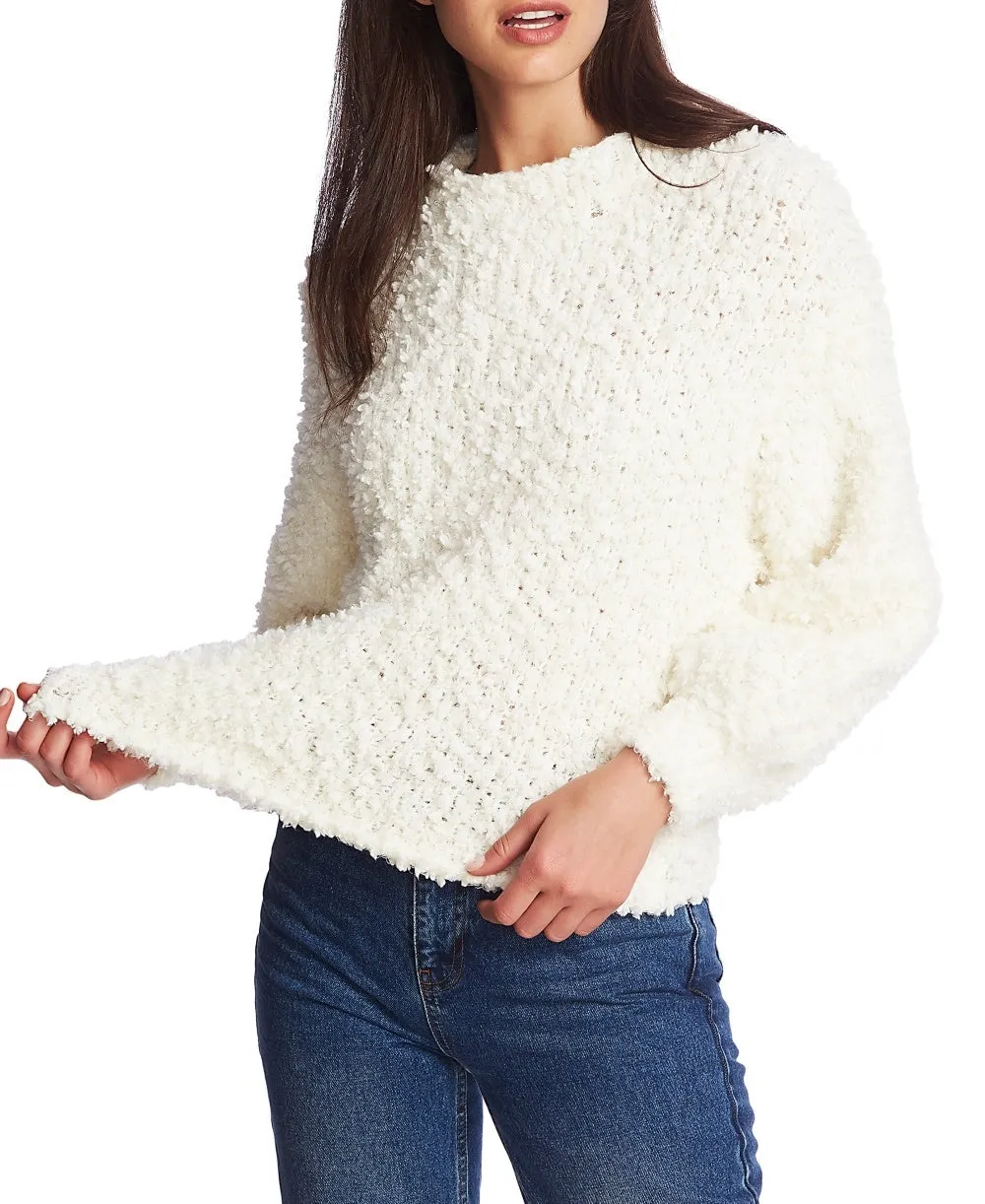 1.STATE Women's Textured Mock Neck Poodle Long Sleeve Jewel Neck Sweater