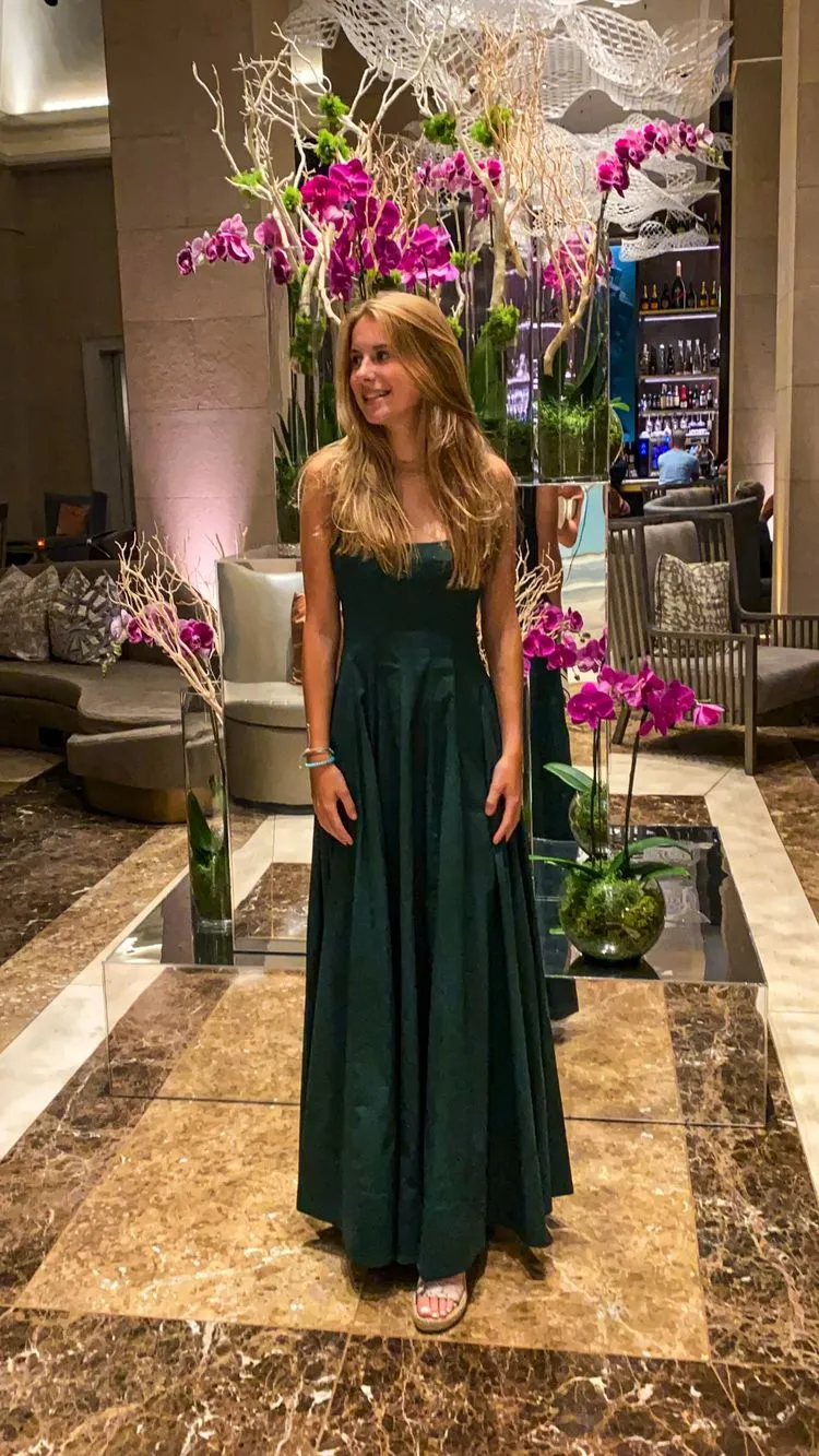 A-line Square Neckline Green Evening Dress Modest Formal Gown  Y692