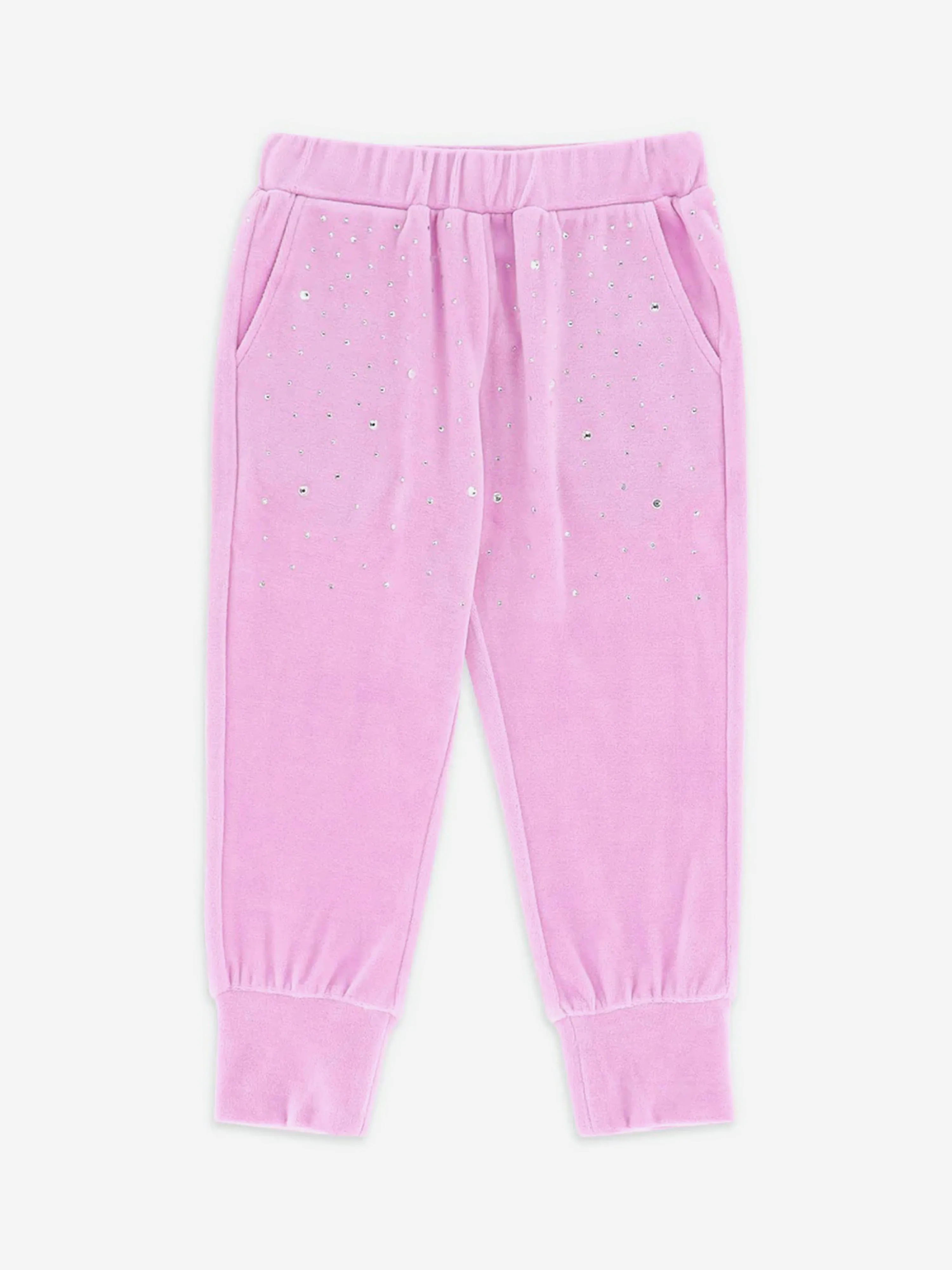 Angels Face Girls Bijou Crystal Velour Joggers in Pink