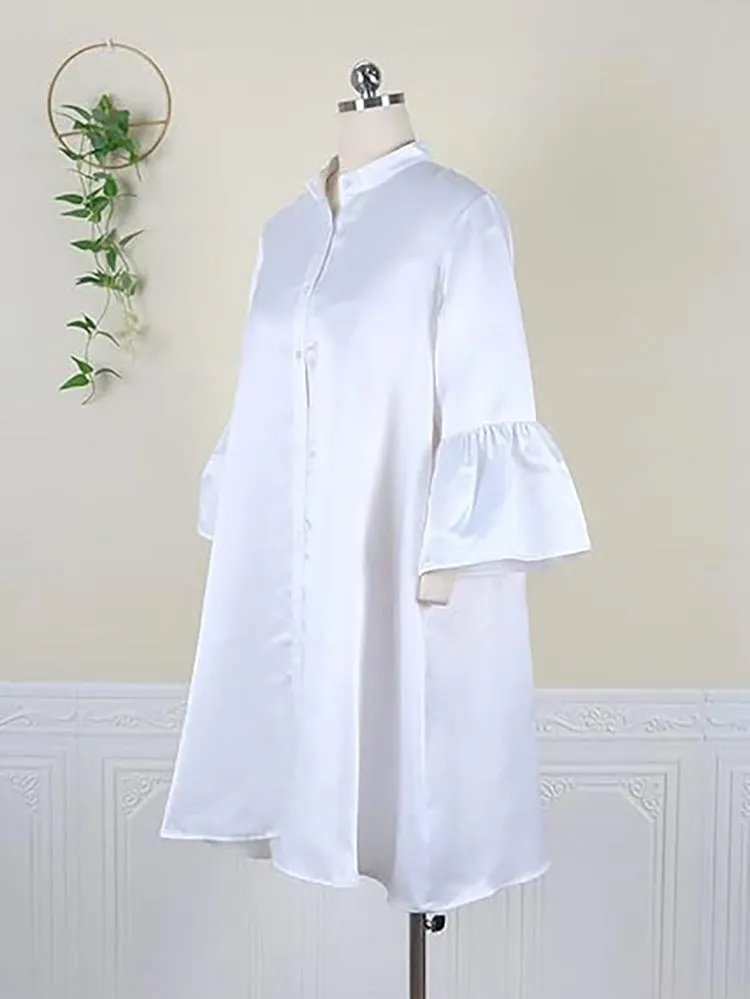 AOMEIDRESS White Church Dresses for Women Midi Casual Shirt Dress