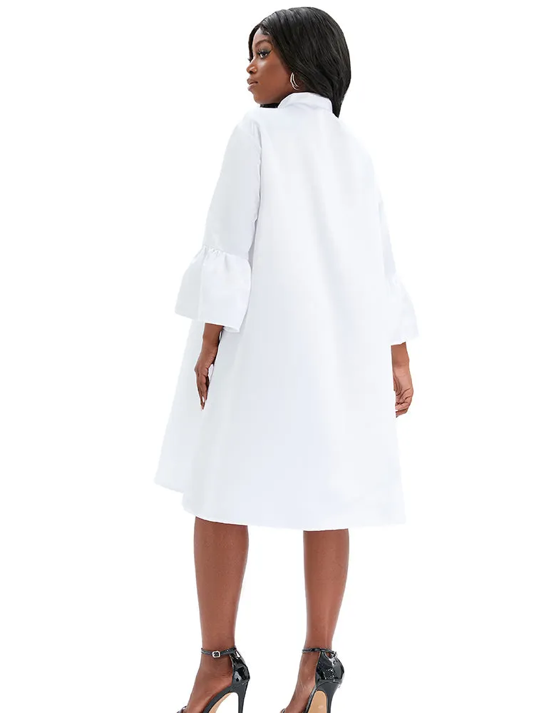 AOMEIDRESS White Church Dresses for Women Midi Casual Shirt Dress