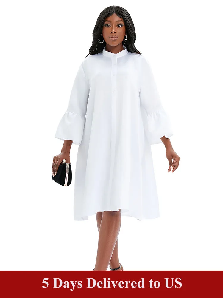 AOMEIDRESS White Church Dresses for Women Midi Casual Shirt Dress