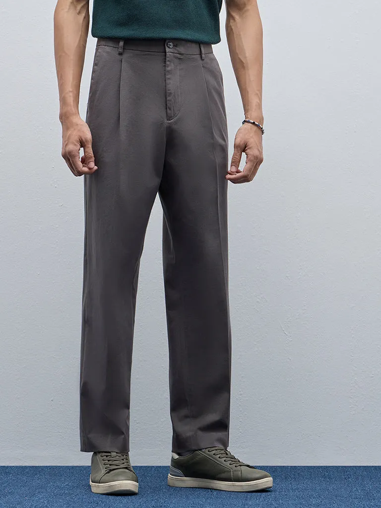 Ascot Charcoal Mid-Rise Relaxed-Fit Cotton Blend Chinos