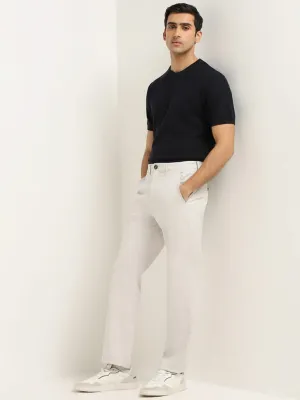 Ascot Off-White Plain Cotton Blend Relaxed Fit Chinos