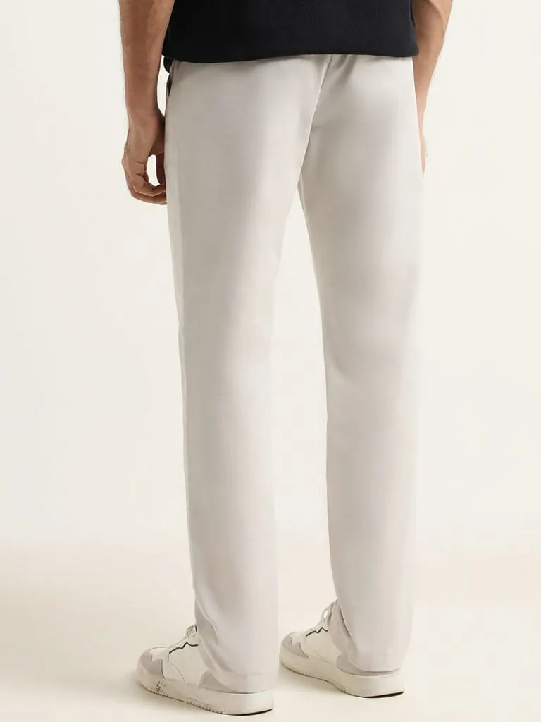 Ascot Off-White Plain Cotton Blend Relaxed Fit Chinos