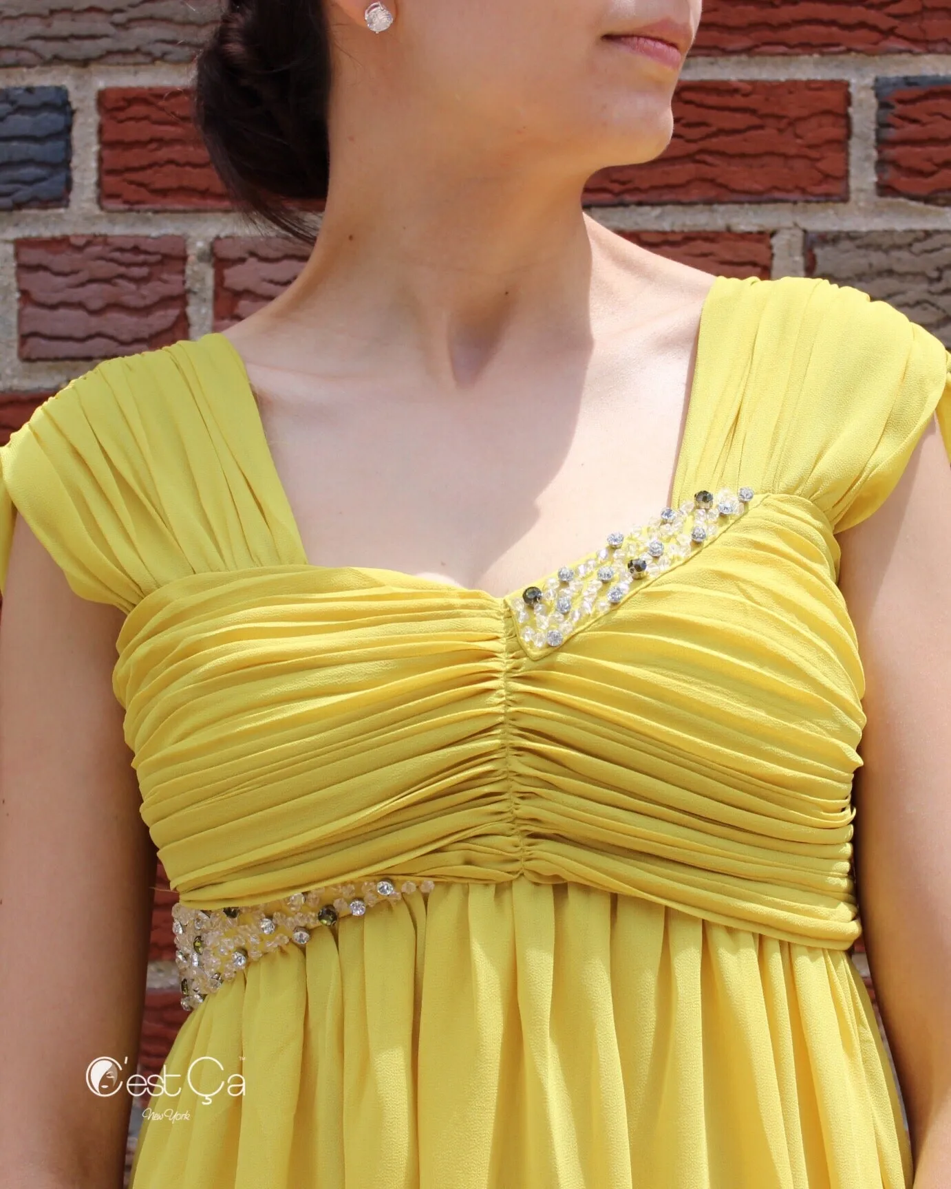 Ashley Yellow Empire Waist Cocktail Dress