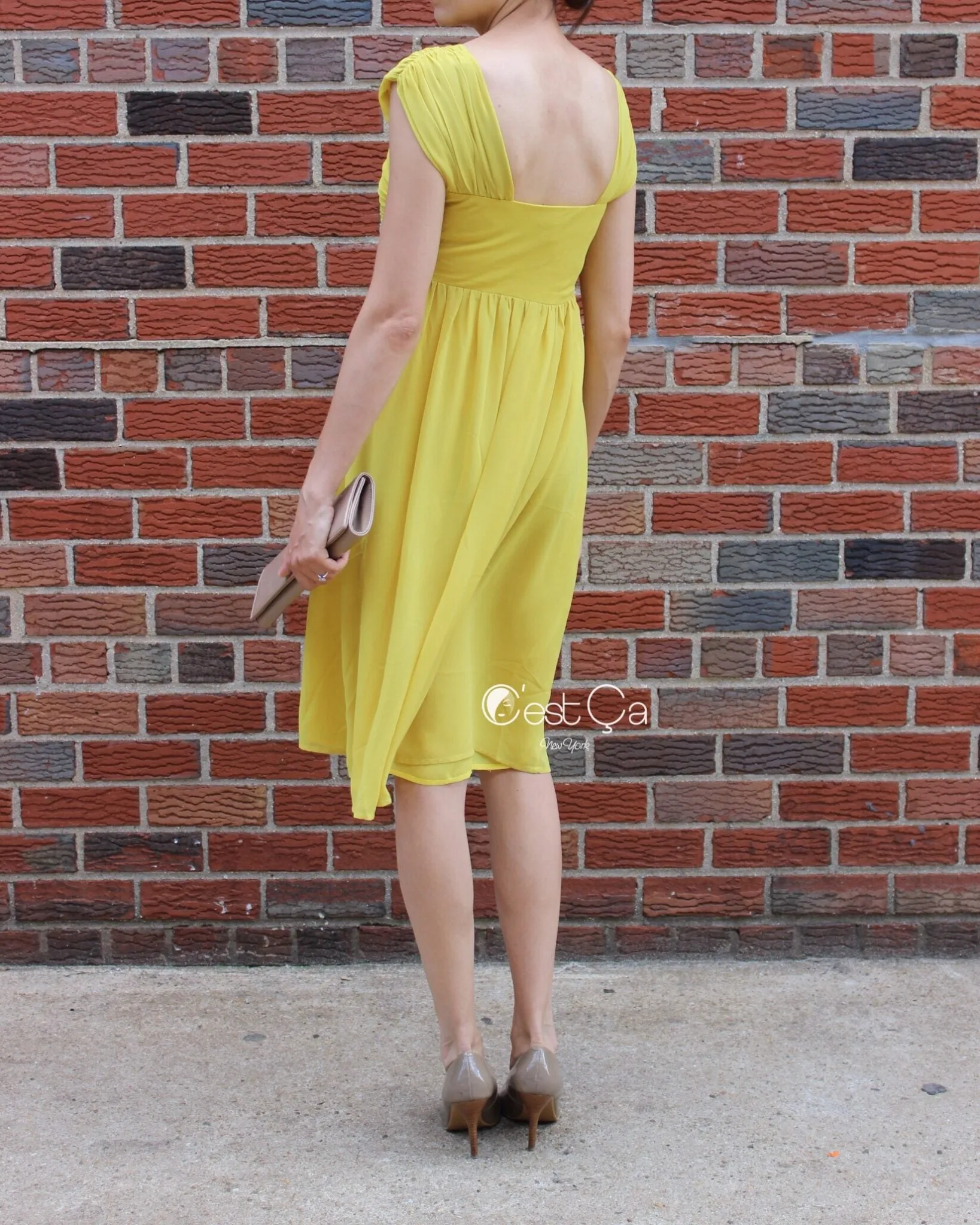 Ashley Yellow Empire Waist Cocktail Dress