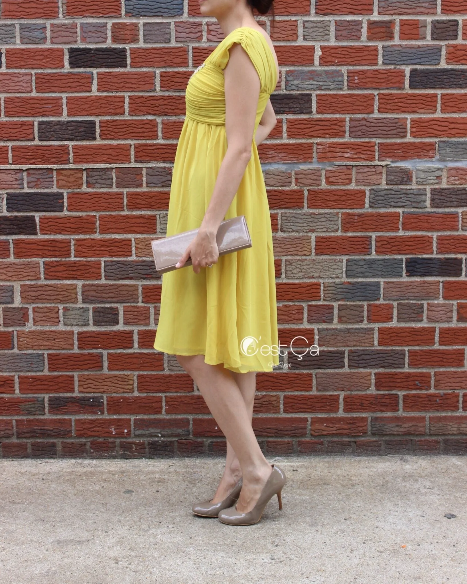 Ashley Yellow Empire Waist Cocktail Dress