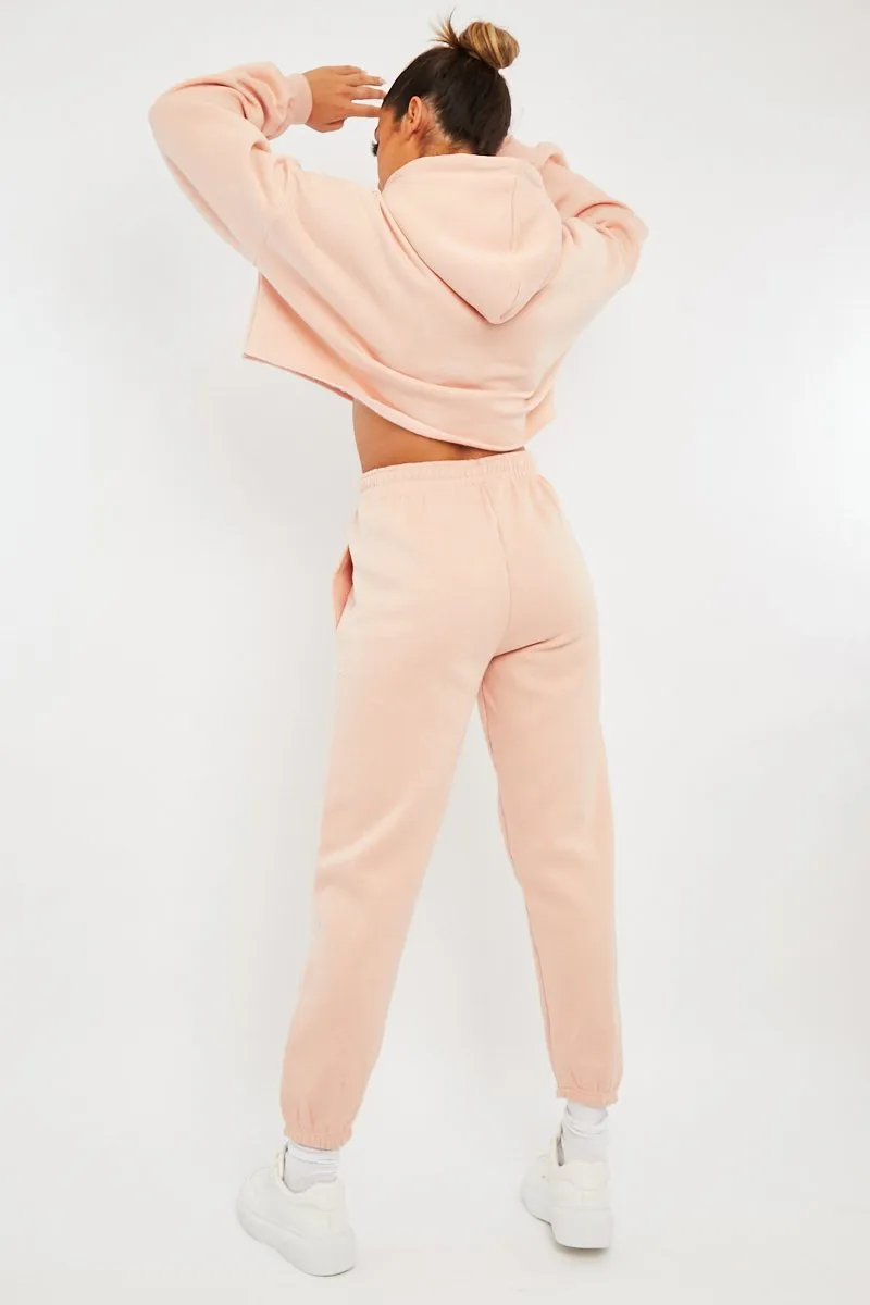 Baby Pink Cropped Oversized Hoodie and Joggers Co-ord - Karenza