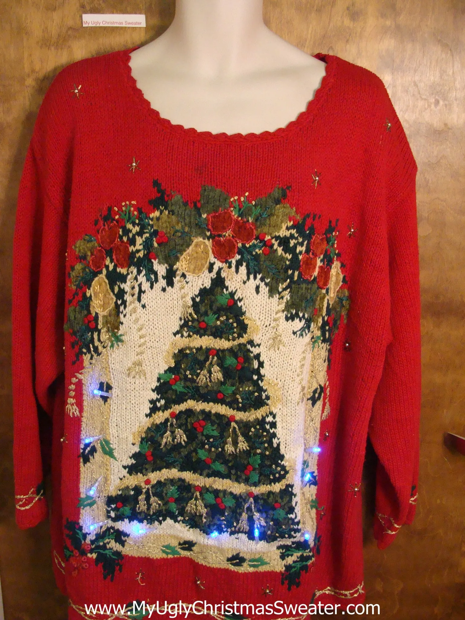 Big Size 80s Tree Cute Christmas Sweater with Lights