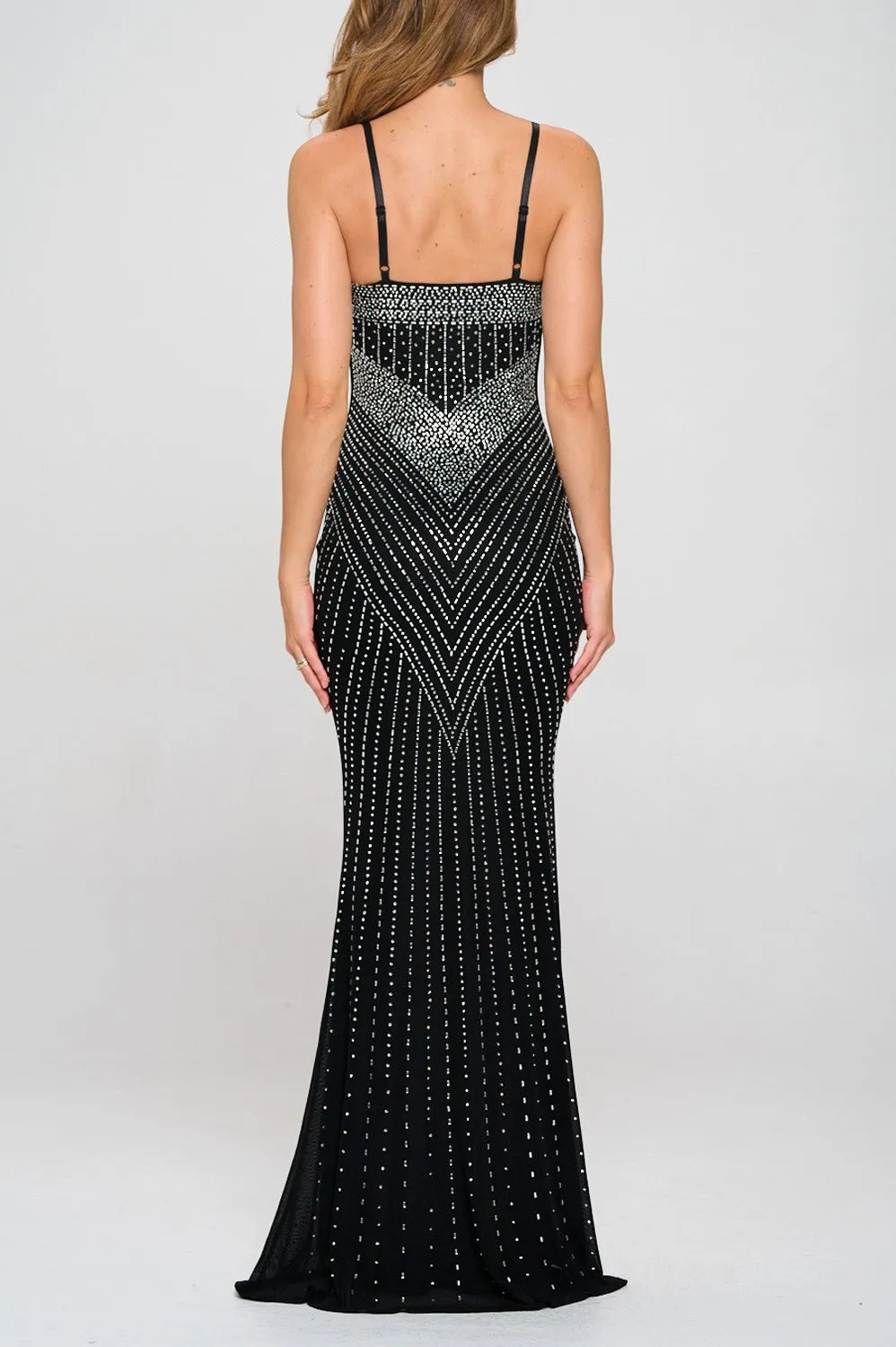 Black All Rhinestone Maxi Dress