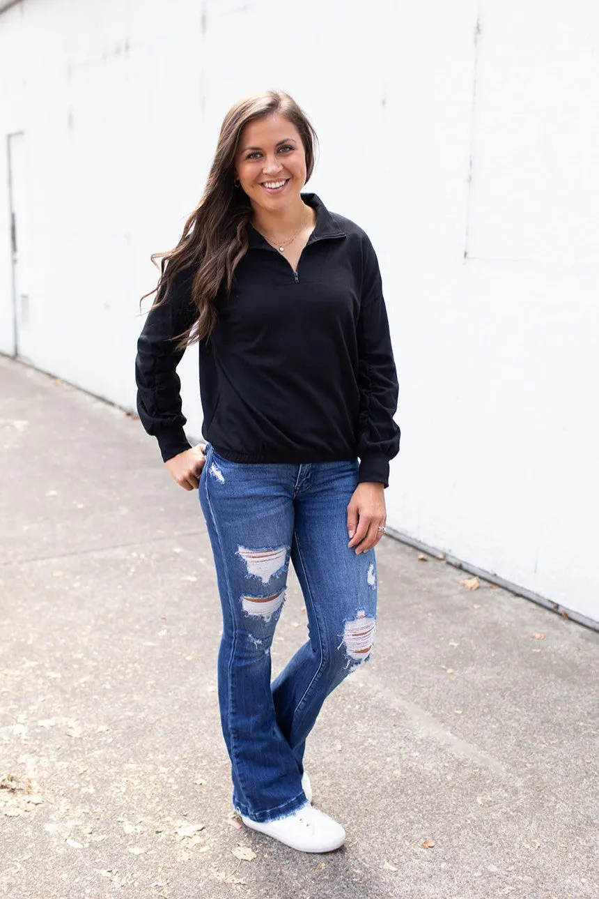 Black Dolman 1/2 Zip Pullover Sweatshirt (SM-3X)