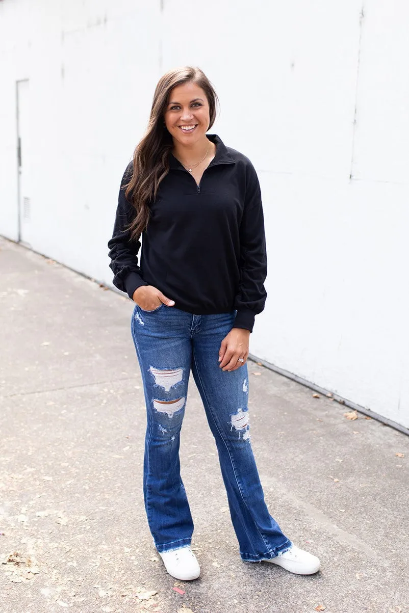 Black Dolman 1/2 Zip Pullover Sweatshirt (SM-3X)