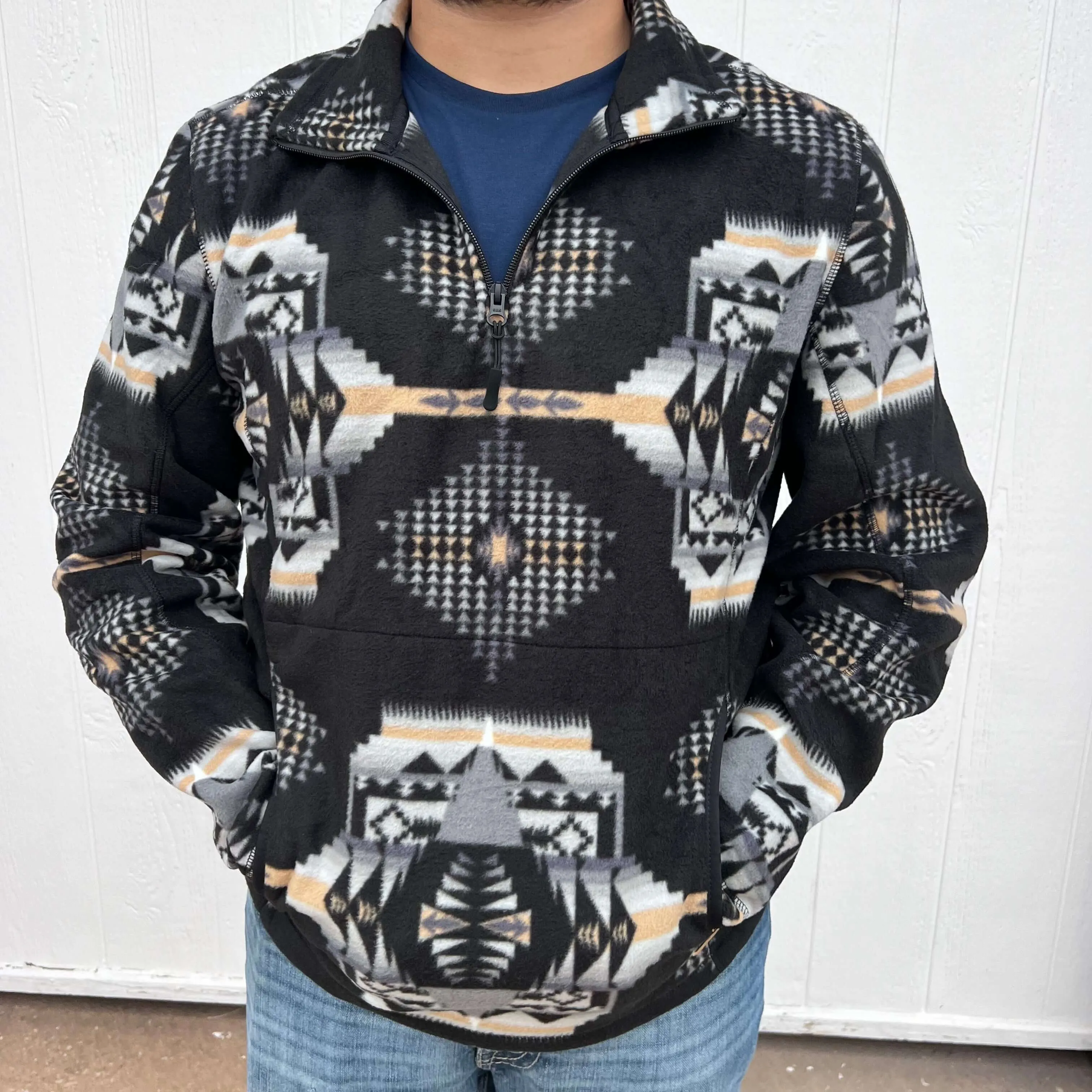 Black Powder River Aztec Printed Fleece Pullover.