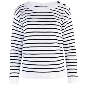 Boatneck Pullover in White/Black Stripe