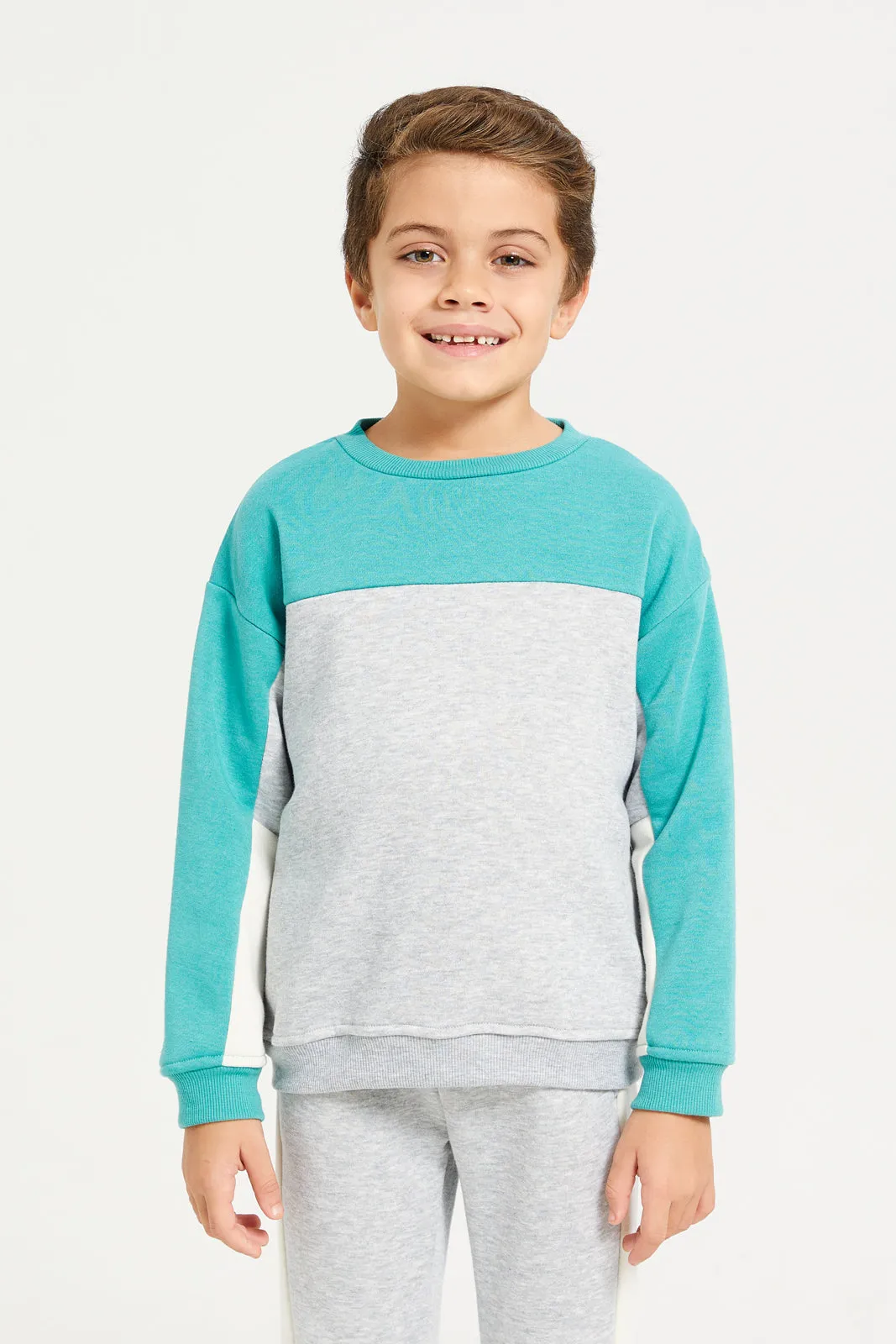 Boys Grey And Mint Cut N Sew Jog Set (2 Piece)