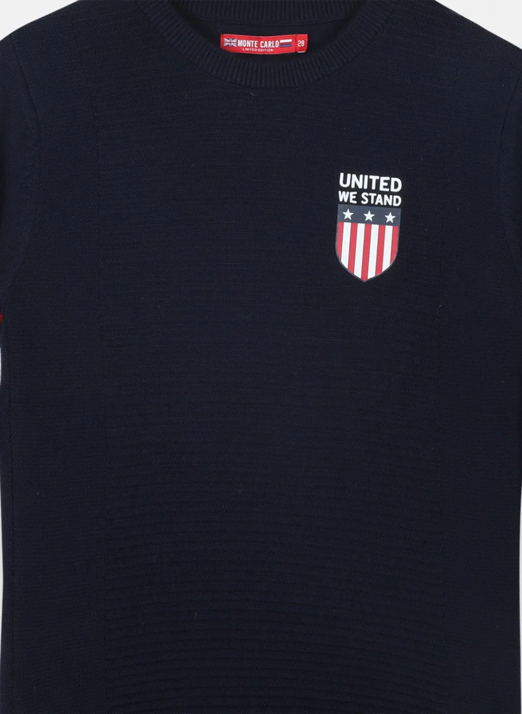 Boys Navy Blue Self Design Pullover