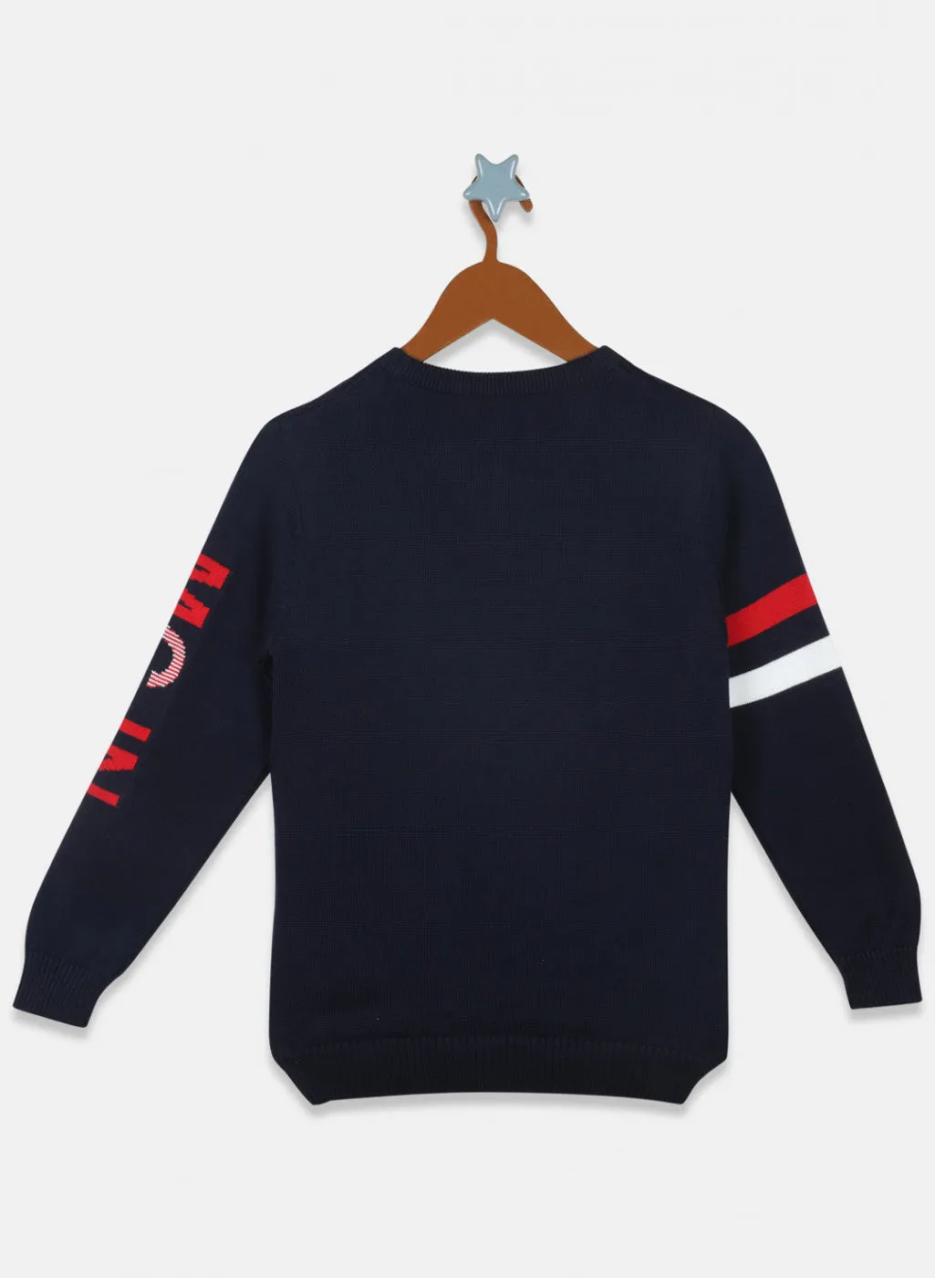 Boys Navy Blue Self Design Pullover