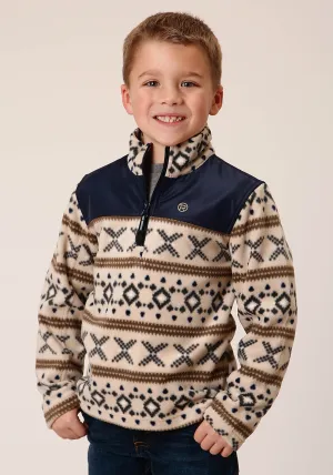 BOYS POLAR FLEECE  CREAM AZTEC PRINT PULLOVER