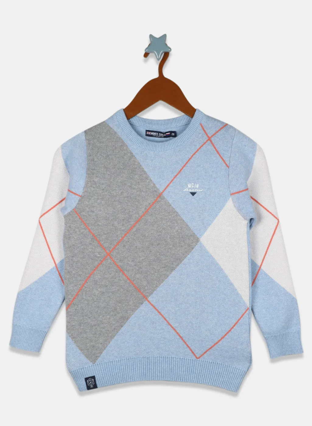 Boys Sky Blue Diamond Check Pullover