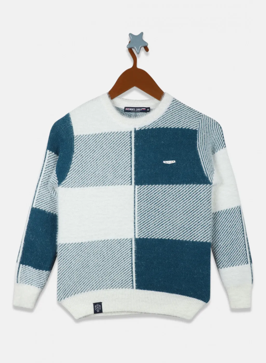 Boys White & Blue Check Pullover