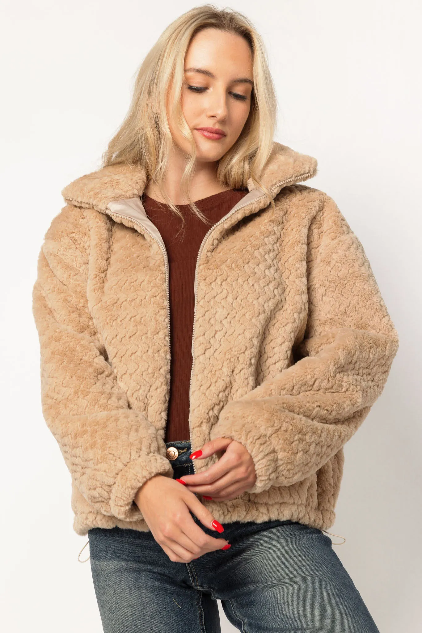 Chevron Faux-Fur Jacket