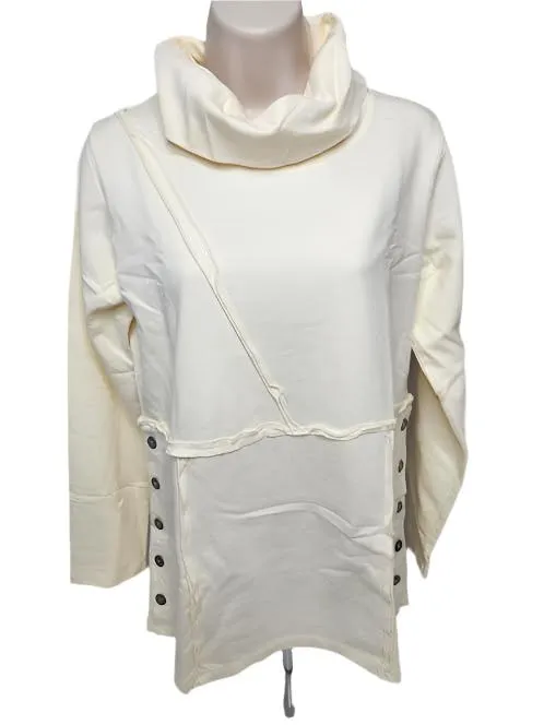 Cowl Neck Pullover Side Button Ivory Women's 7737IV