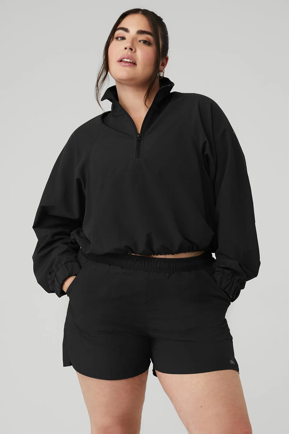 Cropped 1/4 Zip Alumni Pullover - Black