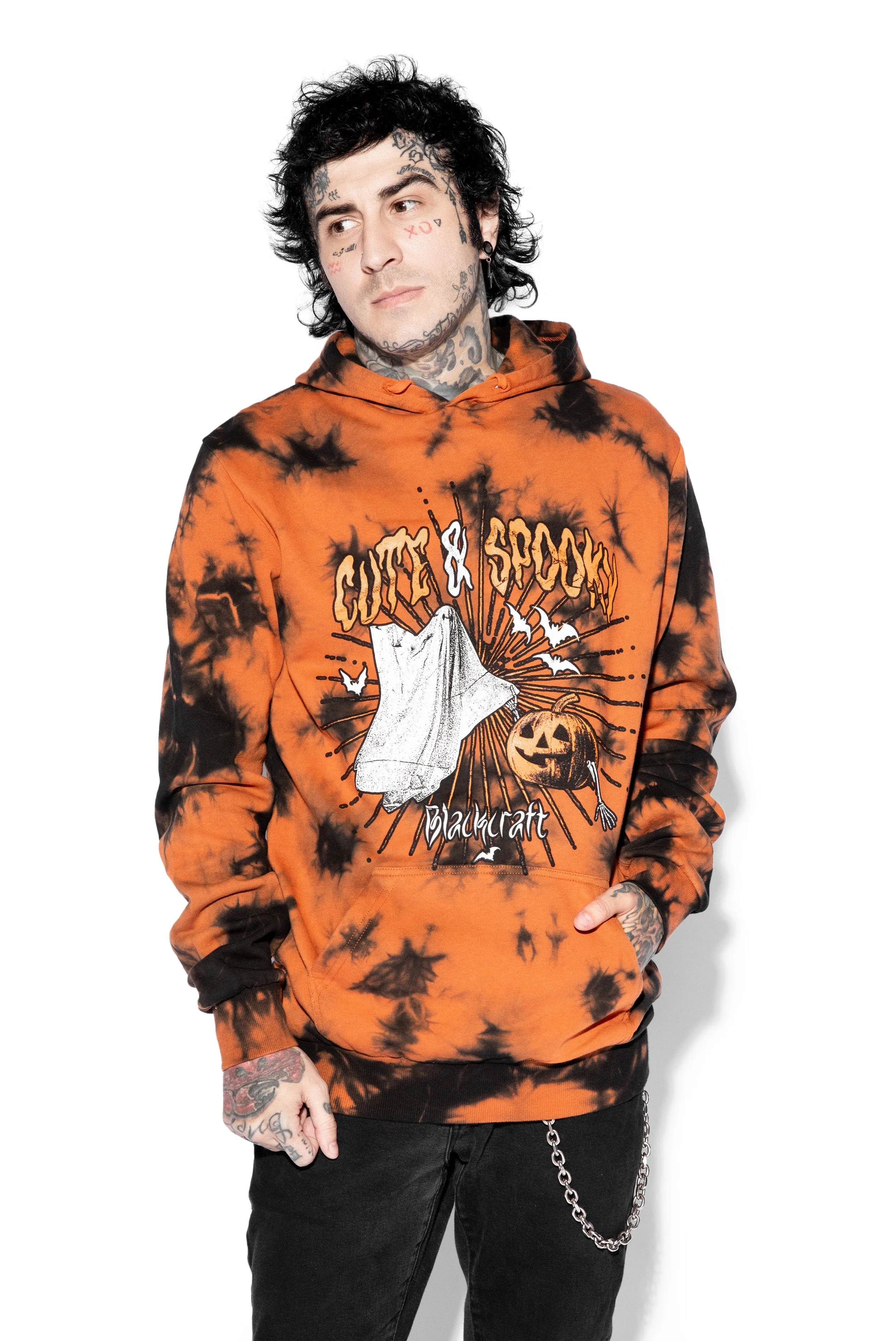 Cute & Spooky  - Orange Lightning Dye Pullover