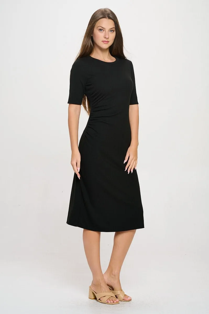 Darcy Side-Ruched Crew Neck Knit Midi Dress