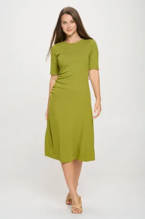 Darcy Side-Ruched Crew Neck Knit Midi Dress