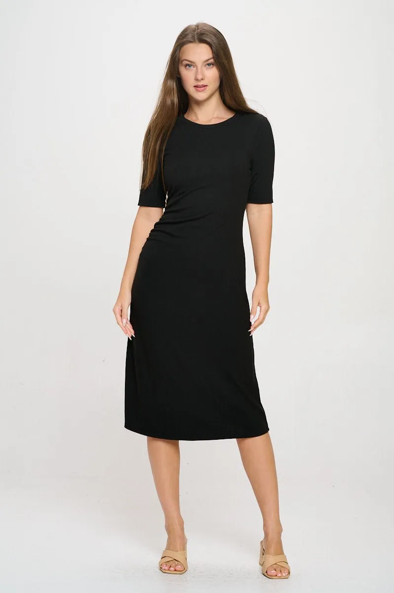 Darcy Side-Ruched Crew Neck Knit Midi Dress