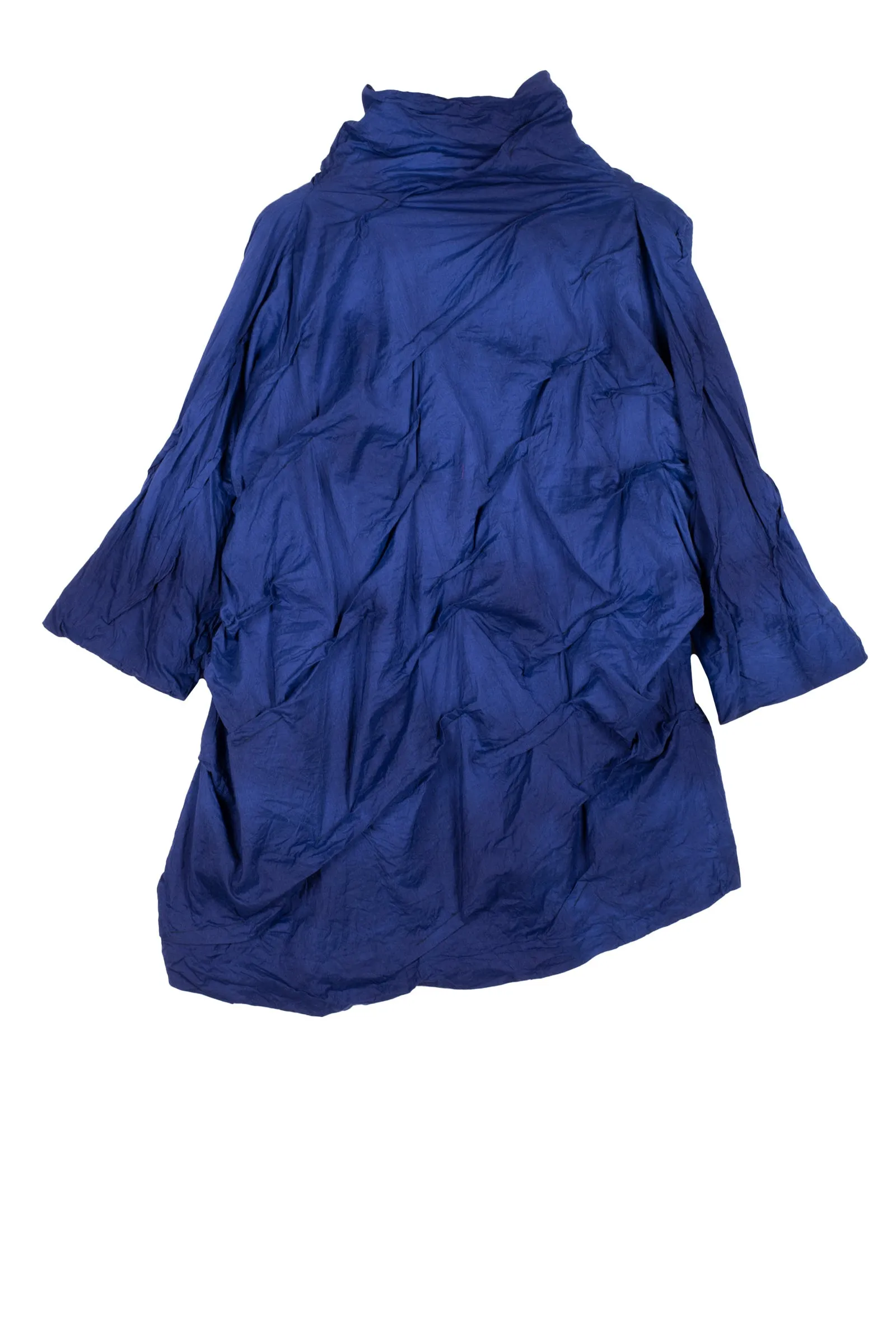 DYED COTTON SILK HEAVY VOILE WAVY TUCK PULLOVER - dh1552-blu -