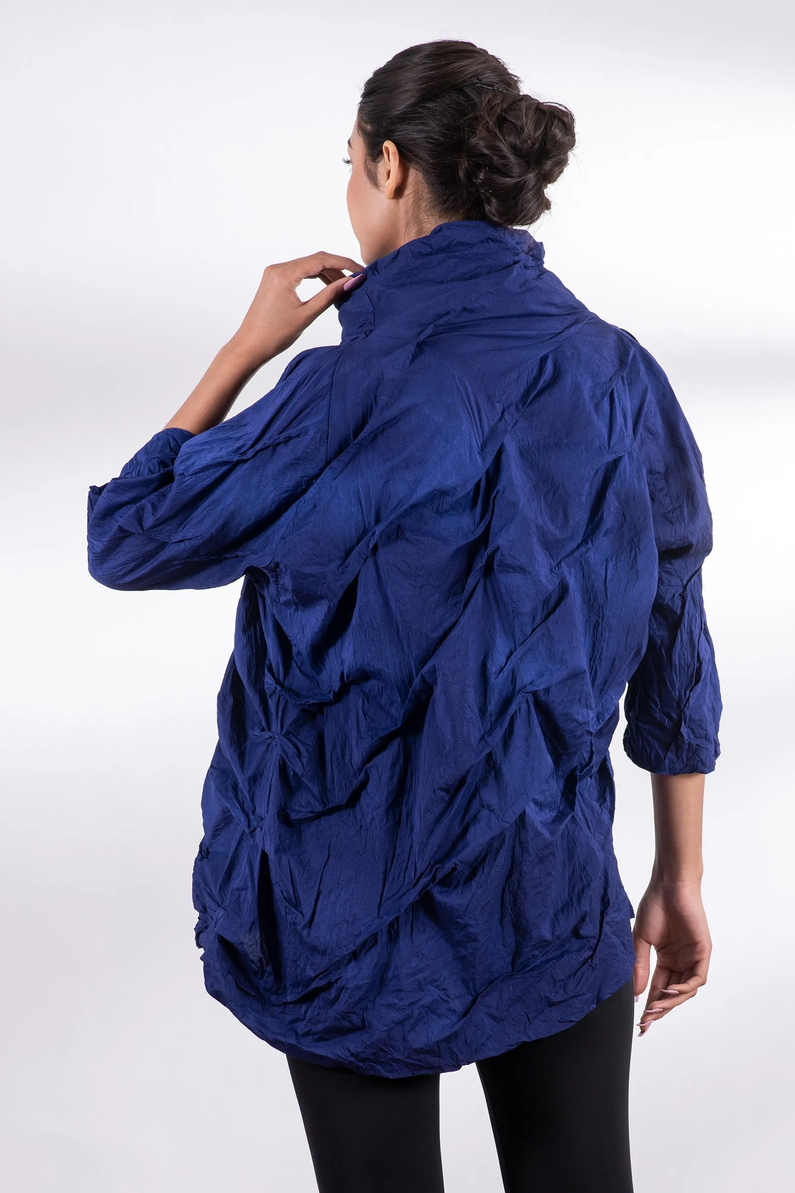 DYED COTTON SILK HEAVY VOILE WAVY TUCK PULLOVER - dh1552-blu -