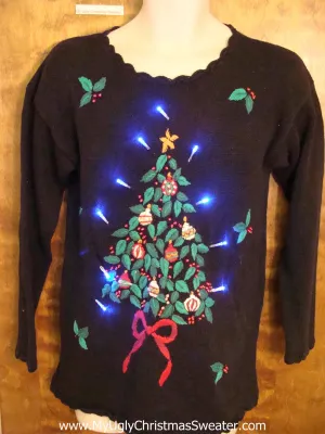 Festive Tree with Bow Light Up Ugly Xmas Sweater