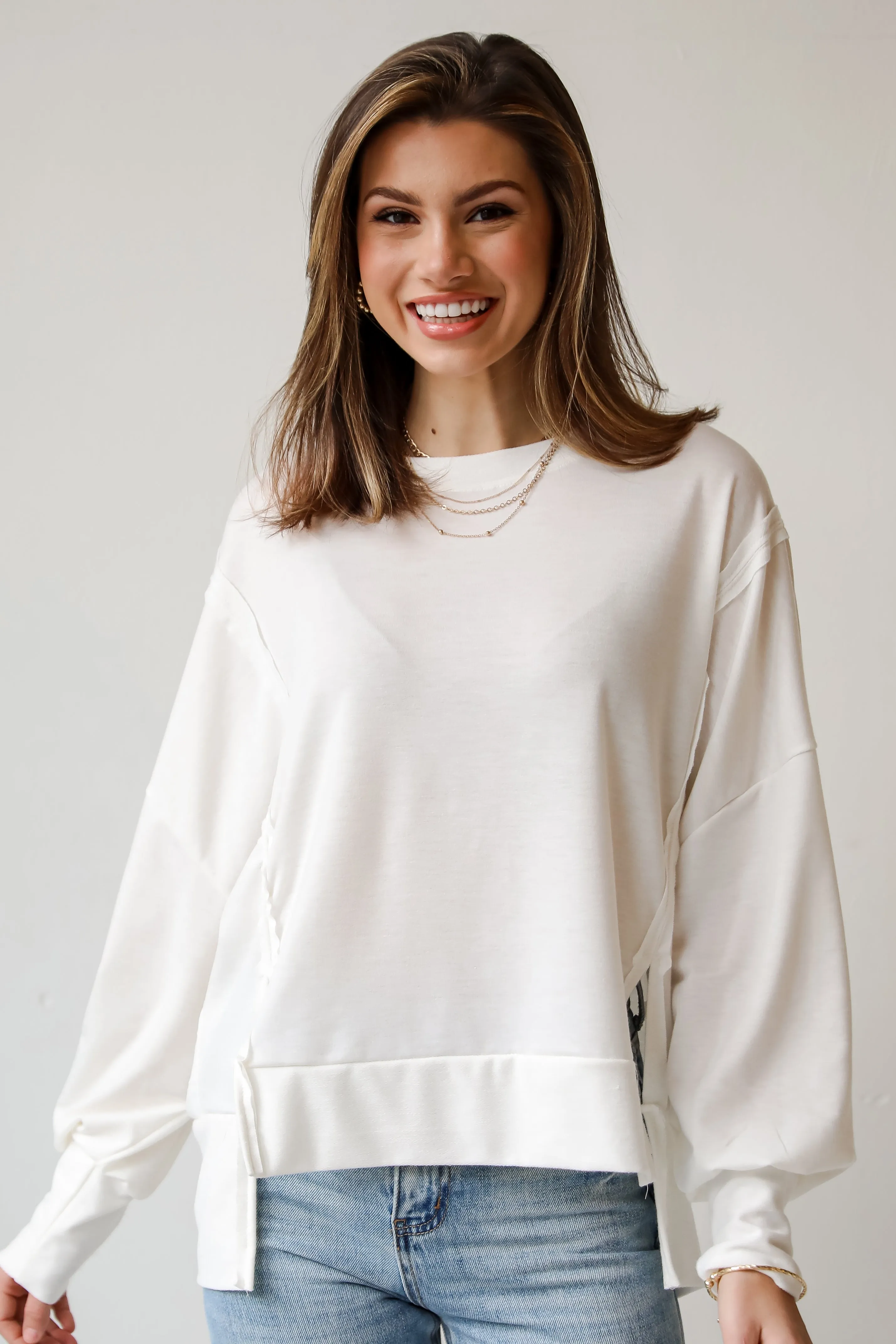 FINAL SALE - Comfy Fascination Ivory Oversized Pullover