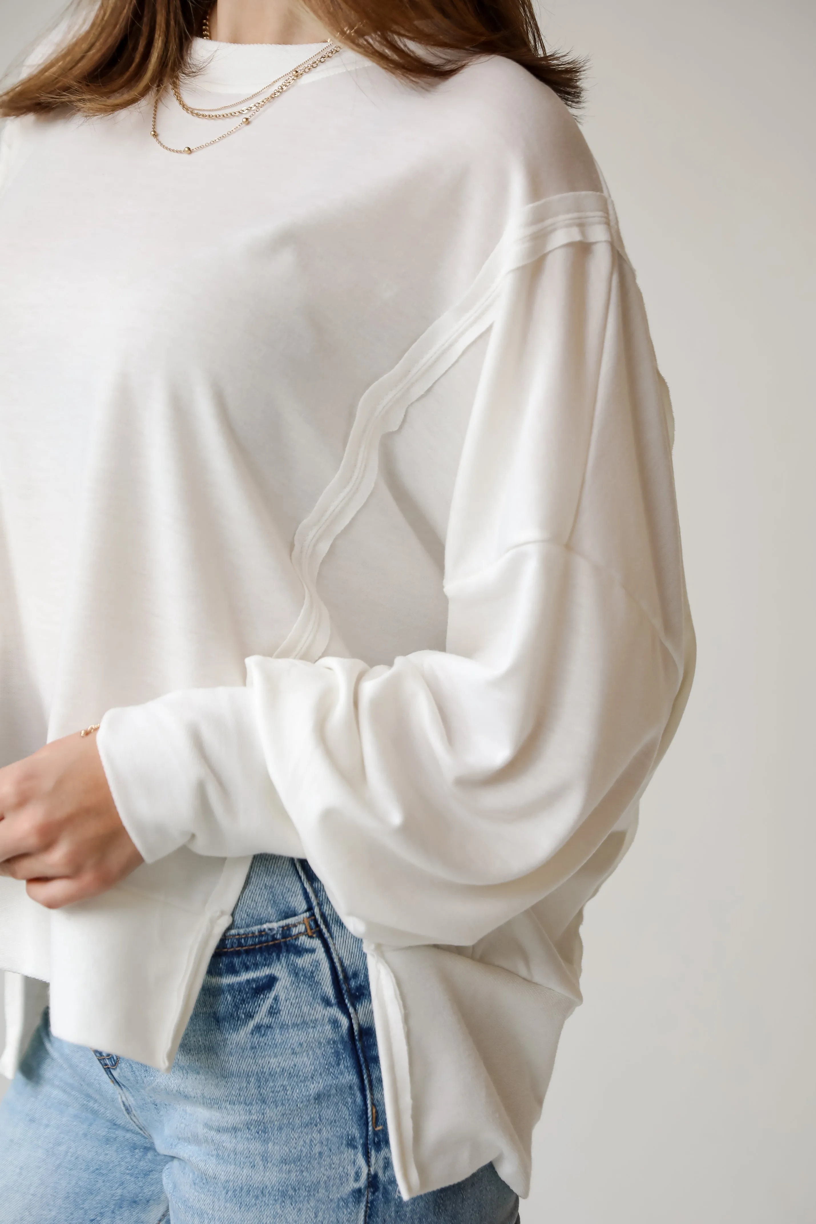 FINAL SALE - Comfy Fascination Ivory Oversized Pullover