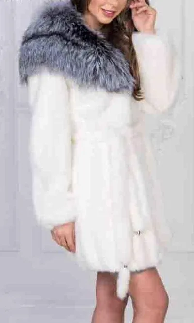 Full Natural Mink Fur With Silver Fox Fur Collar Coats