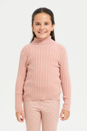 Girls Pink Neck Table Pullover