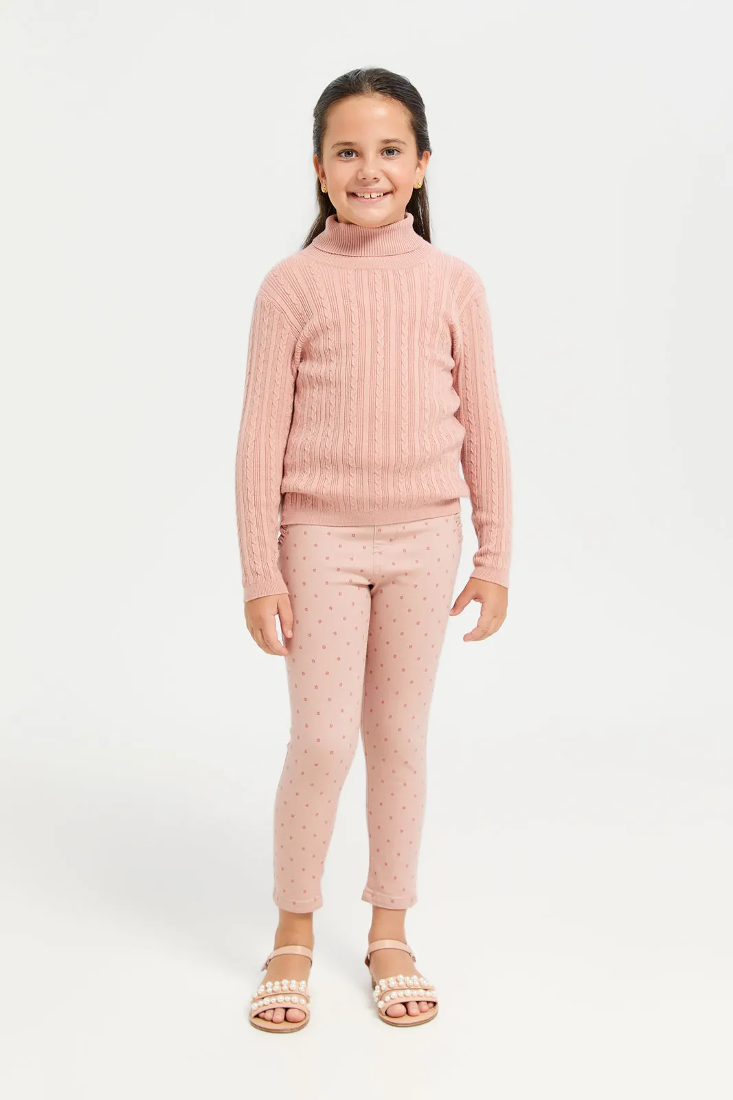 Girls Pink Neck Table Pullover