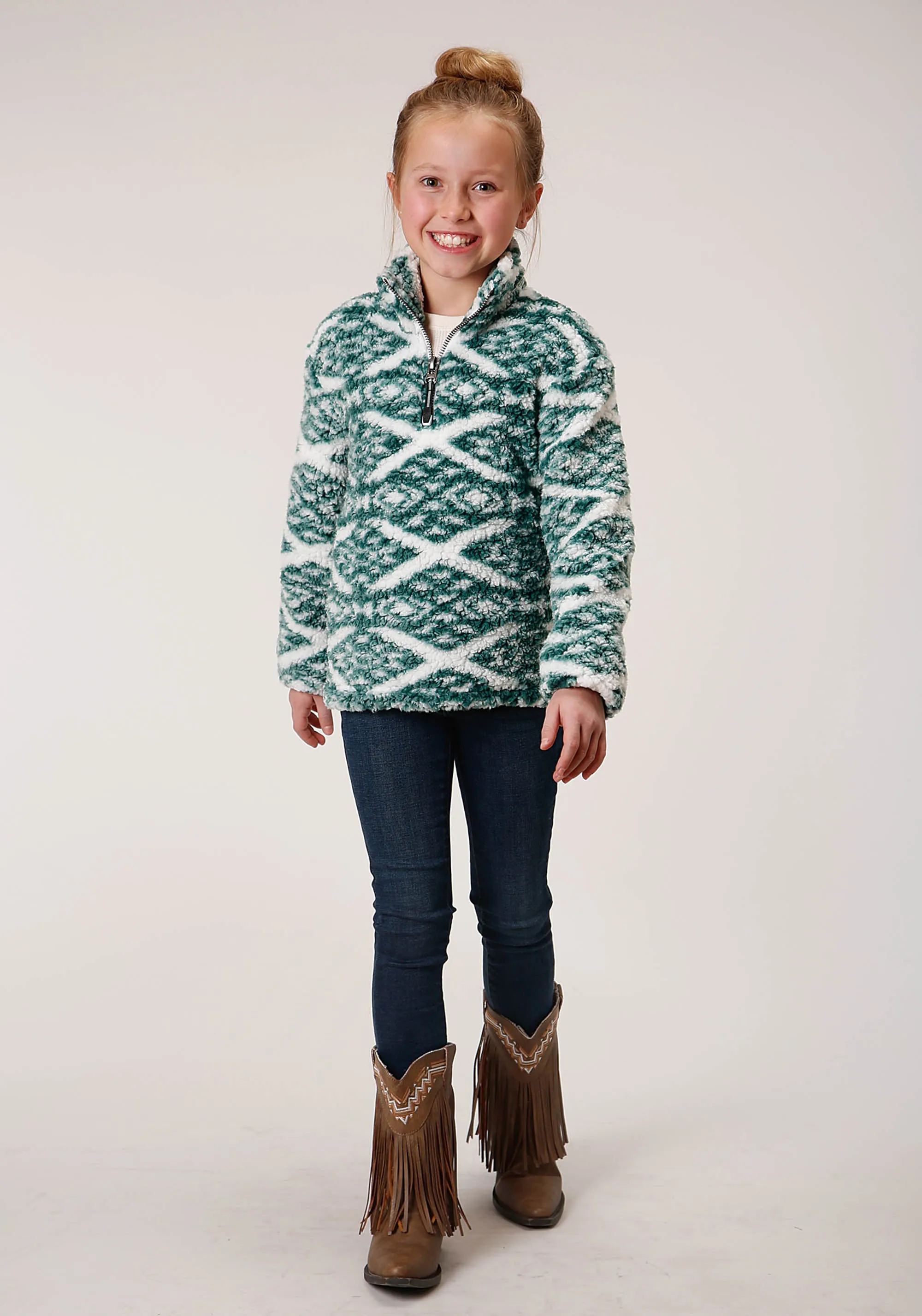 GIRLS WOMENS  DIAMOND PRINT POLAR FLEECE PULLOVER