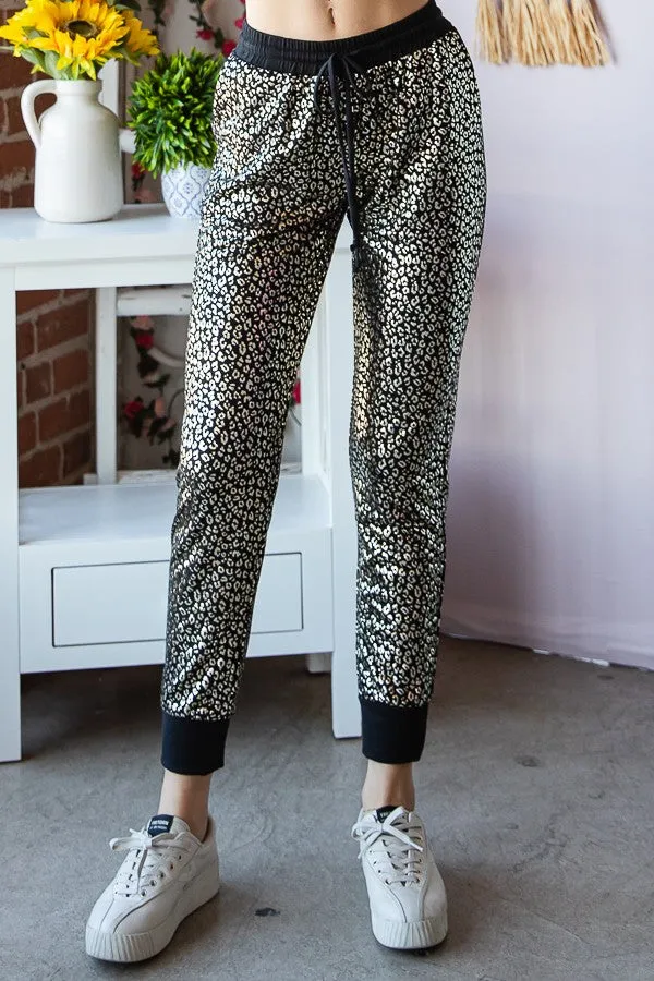 Gold & Black Animal Print Jogger Pants with Pockets