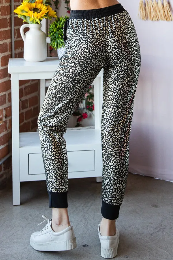 Gold & Black Animal Print Jogger Pants with Pockets