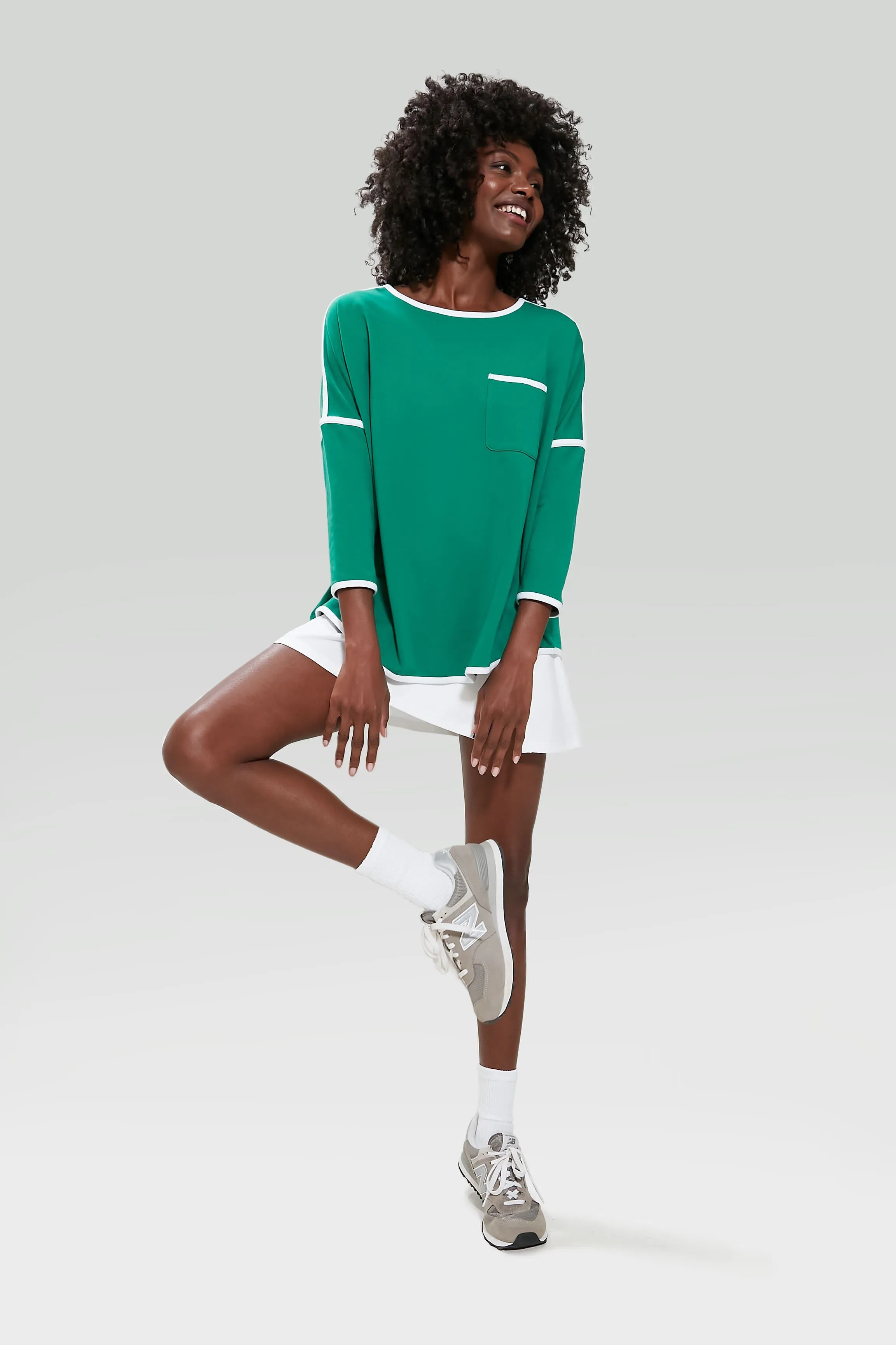 Green and White Terry Farah Pullover