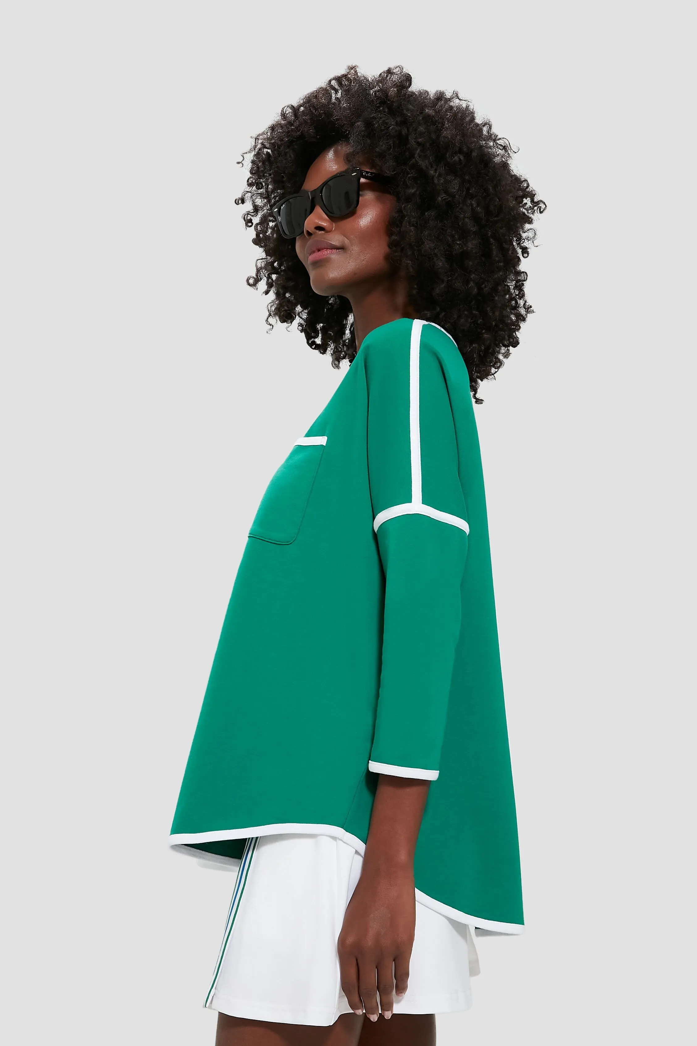 Green and White Terry Farah Pullover