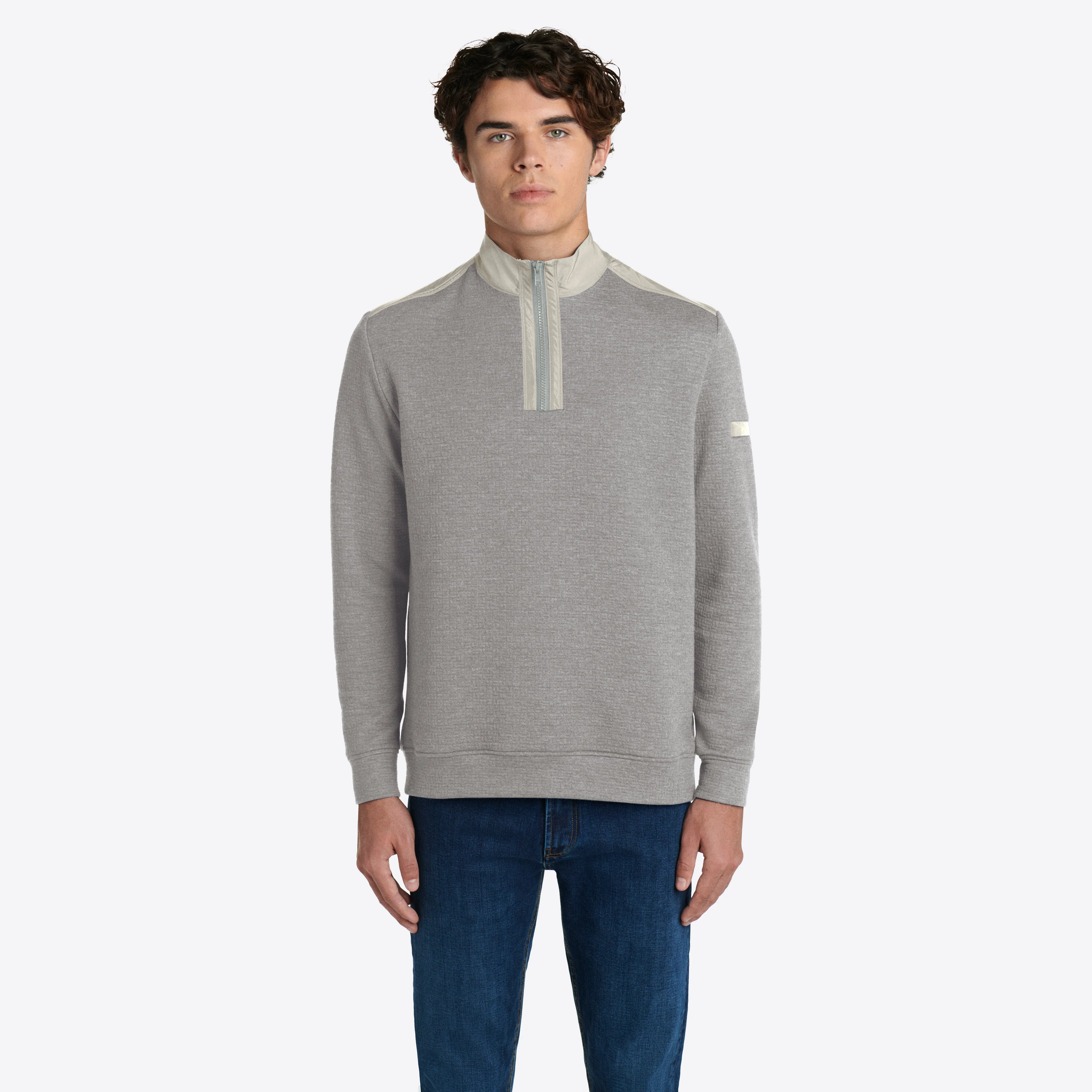 Heather Waffle Quarter Zip Mock Neck Pullover