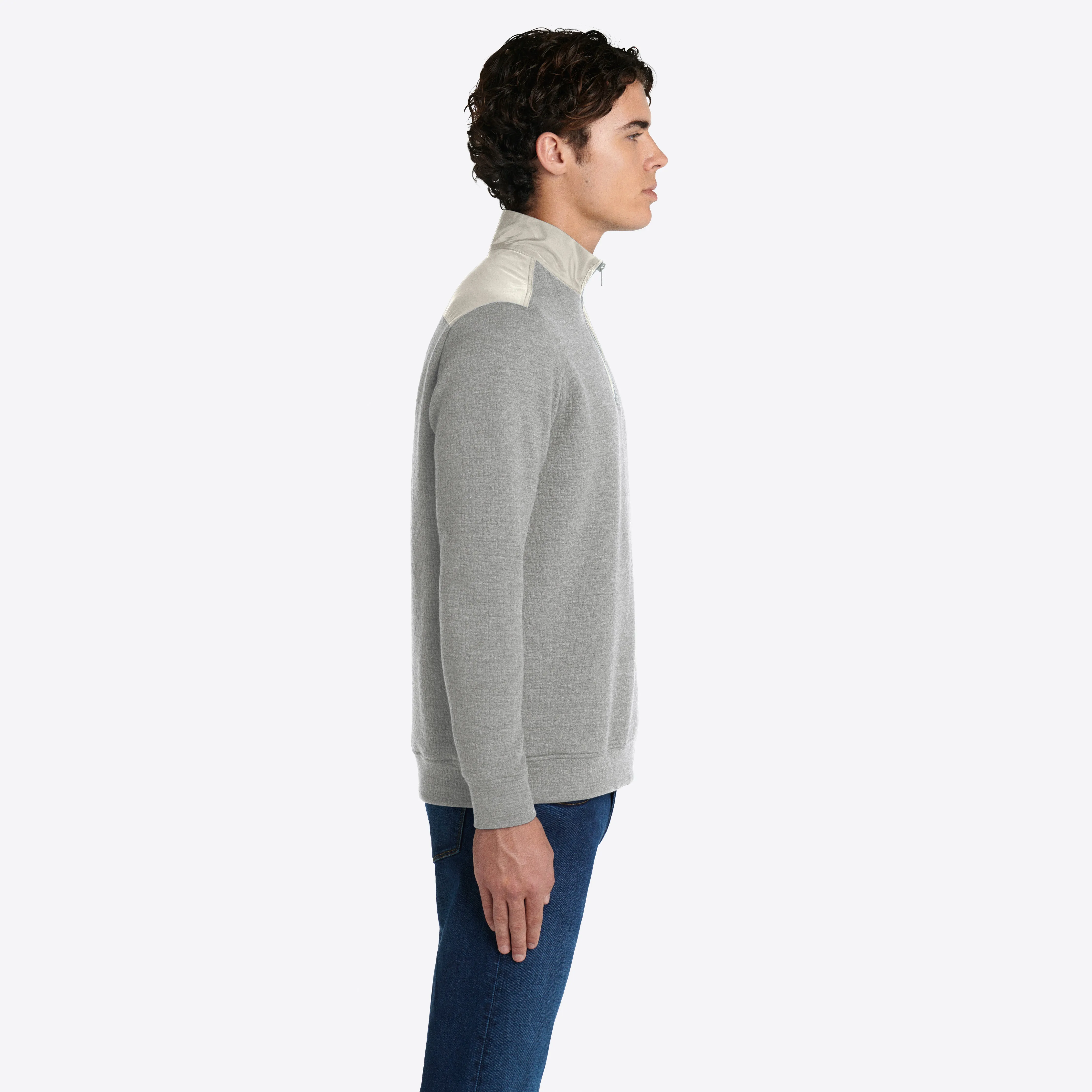 Heather Waffle Quarter Zip Mock Neck Pullover