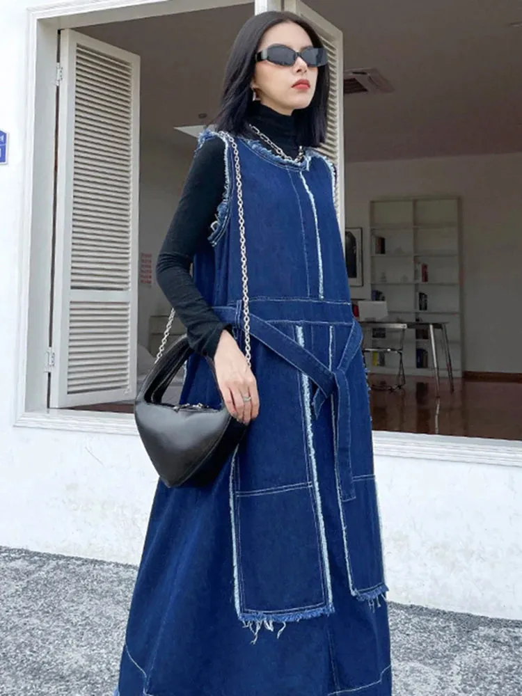 HEYFANCYSTYLE Oversized Vintage Denim Sleeveless Dress