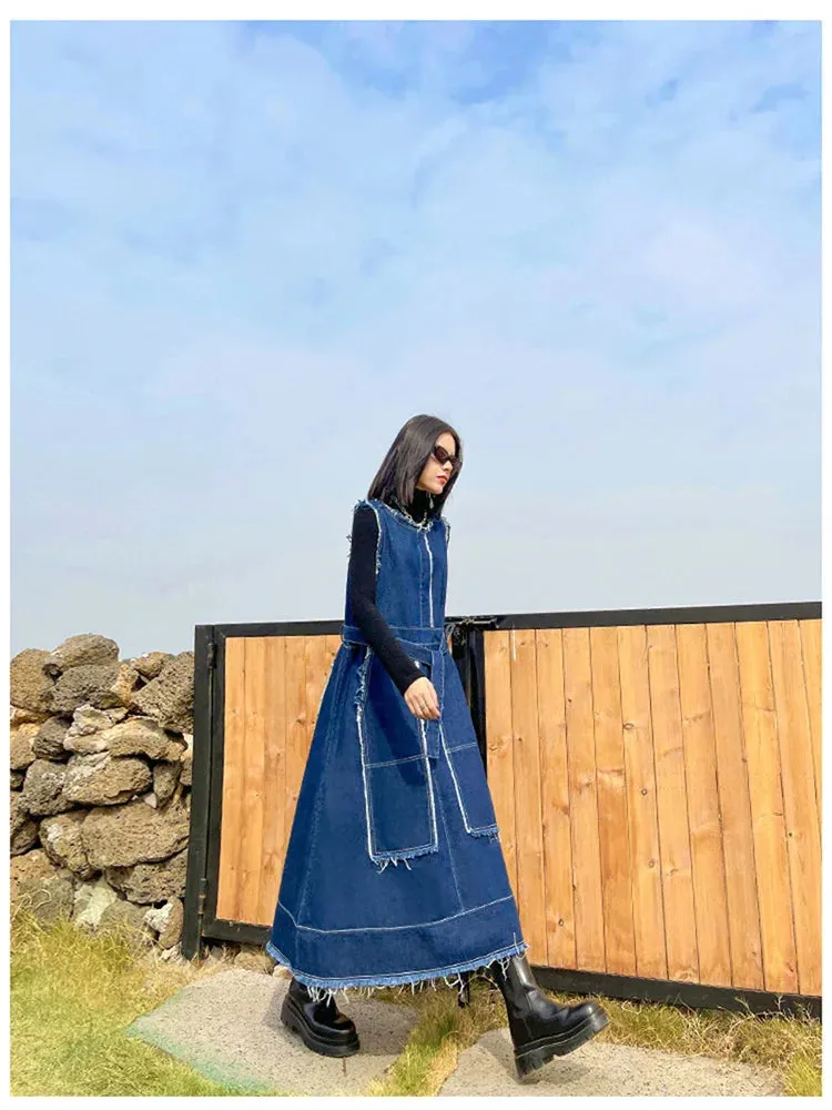 HEYFANCYSTYLE Oversized Vintage Denim Sleeveless Dress