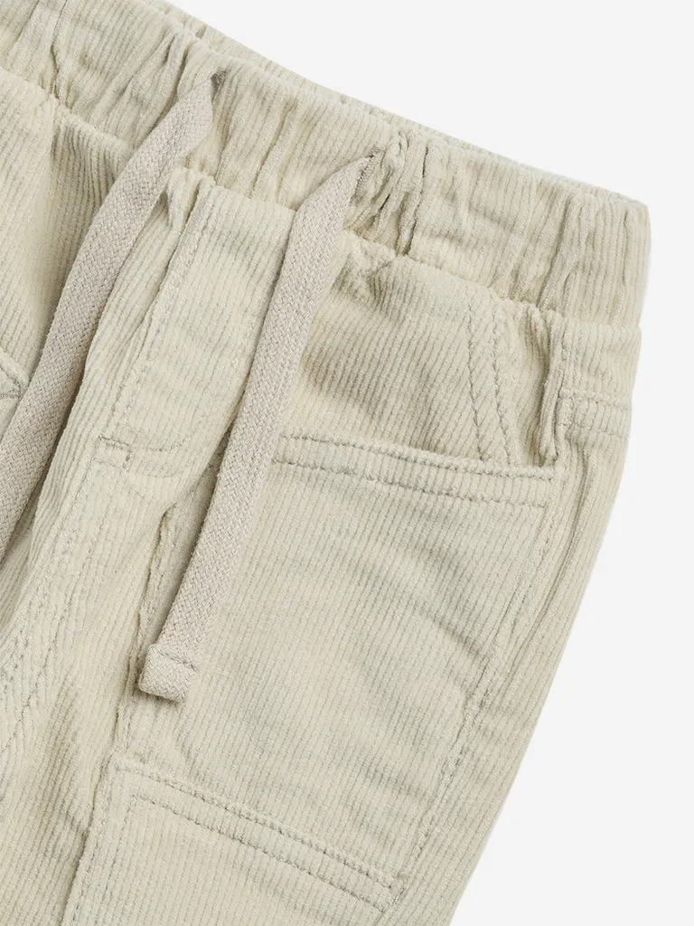 HOP Baby Beige Corduroy Mid-Rise Cotton Blend Joggers